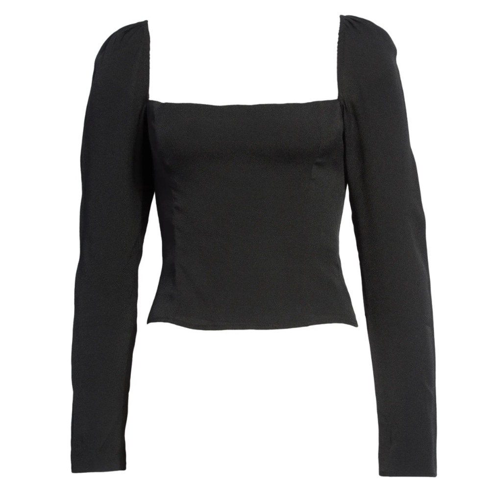 REFORMATION Demi Long Sleeve Crepe Crop Top Size 12 (Black)